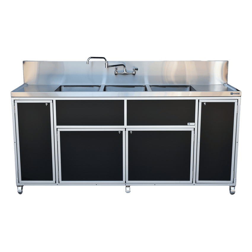 Commercial Three 12" Deep Basins w/Two Drainboards (PSE - 2003LA) - SchoolOutlet