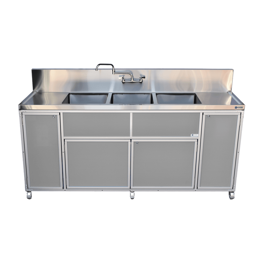 Commercial Three 12" Deep Basins w/Two Drainboards (PSE - 2003LA) - SchoolOutlet