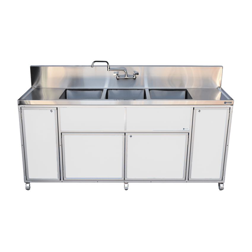 Commercial Three 12" Deep Basins w/Two Drainboards (PSE - 2003LA) - SchoolOutlet