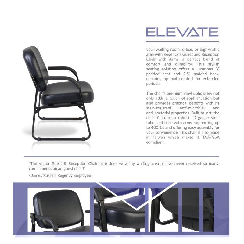 Regency Victor Big & Tall 400 LBS Guest and Reception Chair with Arms, Anti - Microbial/Anti - Bacterial Vinyl (407 - VAM - BK) - SchoolOutlet