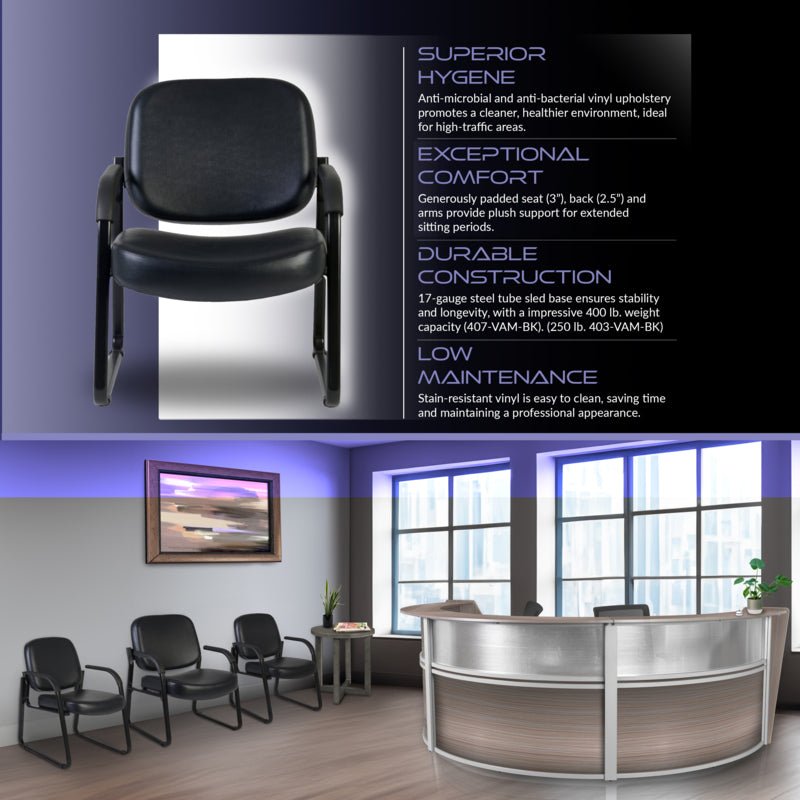 Regency Victor Big & Tall 400 LBS Guest and Reception Chair with Arms, Anti - Microbial/Anti - Bacterial Vinyl (407 - VAM - BK) - SchoolOutlet