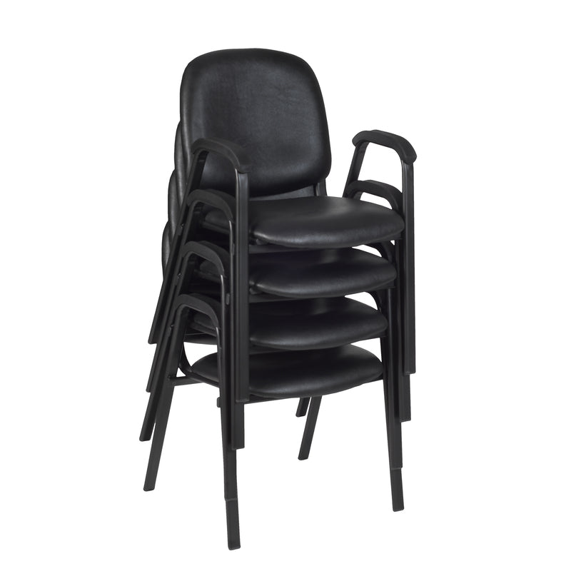 Regency Ace Vinyl Guest Stacking Chair with Arms Midnight Black (Pack of 4) - SchoolOutlet