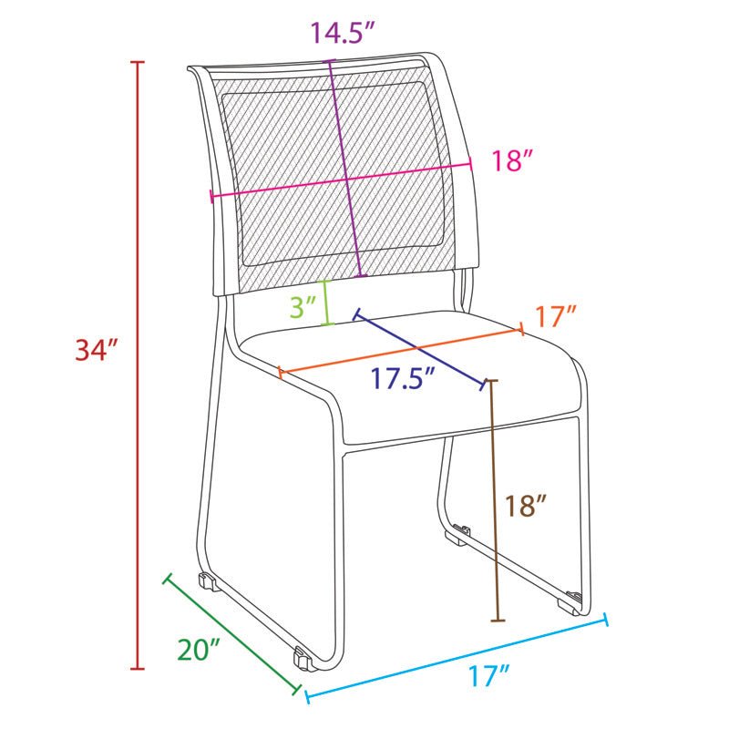 Regency Maxx Mesh Stacking Office Chairs, Fabric Seat, 12 Pack (4300BK12PK) - SchoolOutlet
