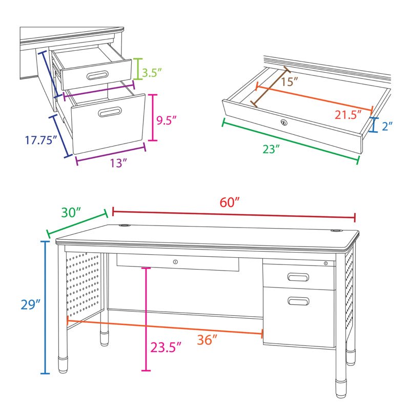 Regency Mesa Steel Single Pedestal Teacher's Office Desk with Center Drawer 60" x 30" (66366SPCDMO) - SchoolOutlet