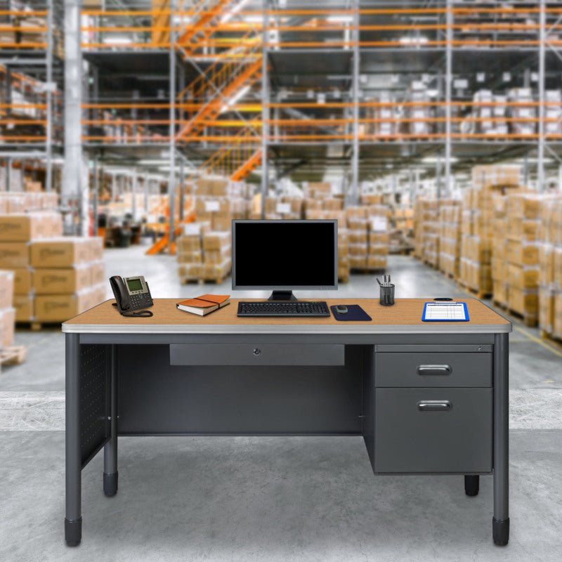 Regency Mesa Steel Single Pedestal Teacher's Office Desk with Center Drawer 60" x 30" (66366SPCDMO) - SchoolOutlet