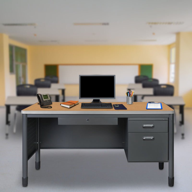 Regency Mesa Steel Single Pedestal Teacher's Office Desk with Center Drawer 60" x 30" (66366SPCDMO) - SchoolOutlet