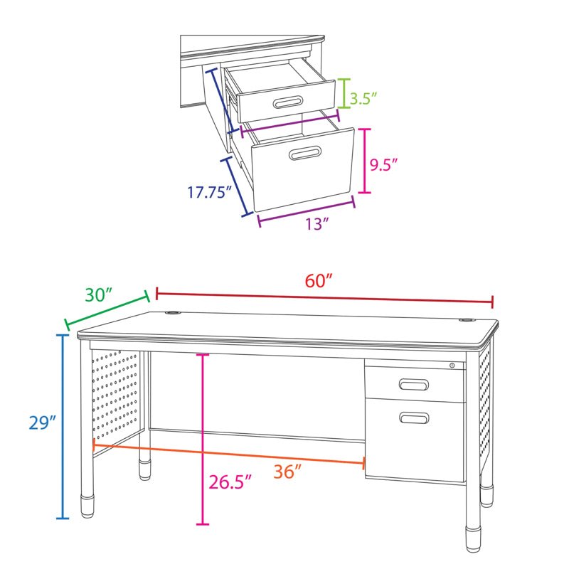 Regency Mesa Steel Single Pedestal Teacher's Office Desk with 60" x 30" (66366SPMO) - SchoolOutlet
