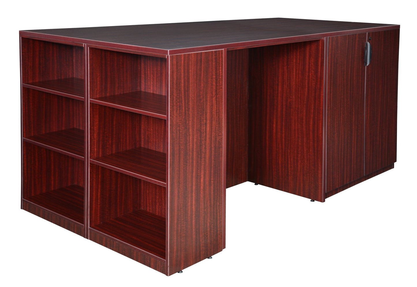 Regency Legacy Executive Stand Up Desk 3 Storage Cabinet Quad with Bookcase End 85"W x 46"D x 42"H (REG - LSSD3SC8546) - SchoolOutlet