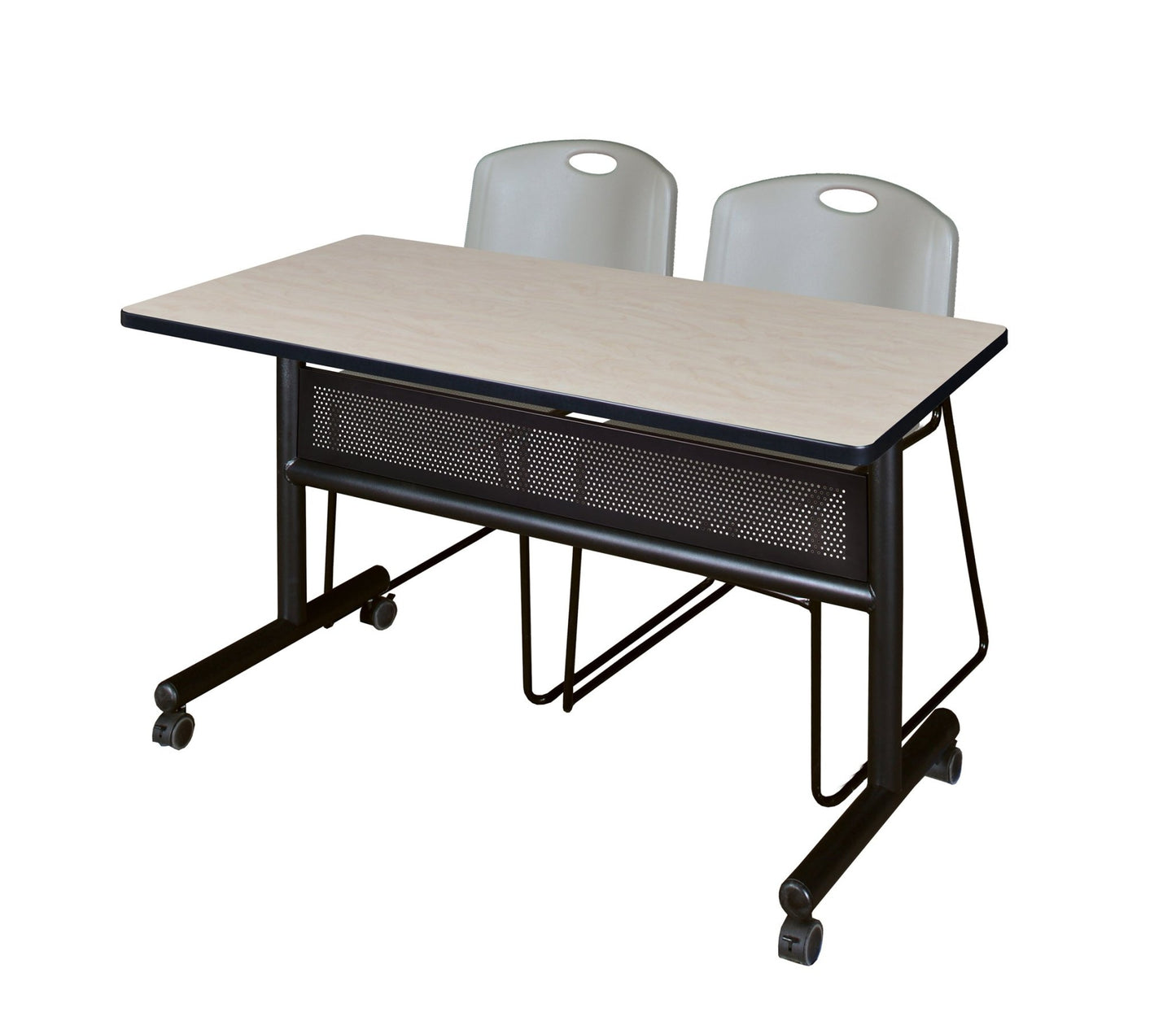 Regency Kobe Flip - Top Privacy Nesting Table & 2 Zeng Stack Chairs 48"W x 24"D x 29"H (REG - MKFTM4824 - ZAG) - SchoolOutlet
