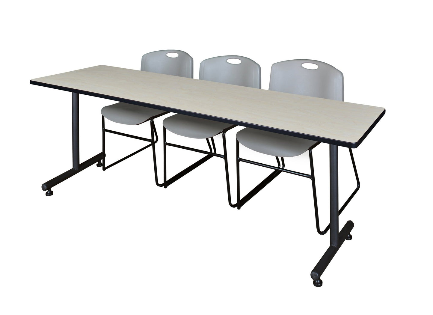 Regency Kobe Professional T - Base Training Table & 3 Zeng Stack Chairs 84"W x 24"D x 29"H (REG - MKTRCT8424 - ZNG) - SchoolOutlet