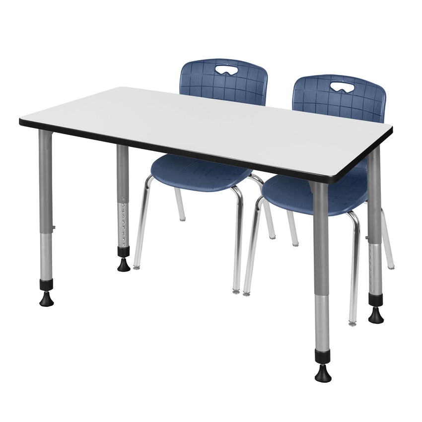 Regency Kee 48 x 24 in. Adjustable Classroom Table & 2 Andy 18 in. Stack Chairs - SchoolOutlet