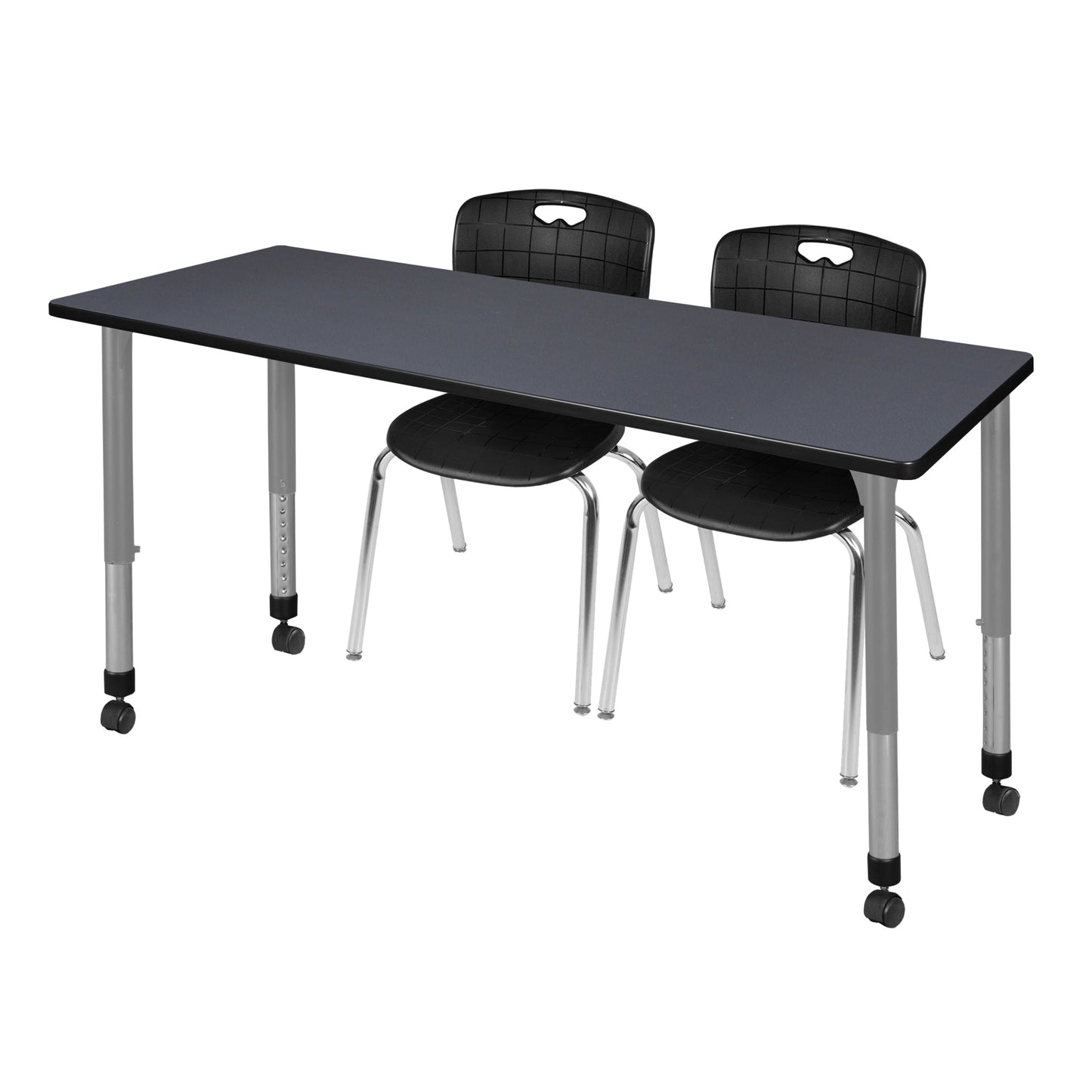 Regency Kee 60 x 24 in. Adjustable Classroom Table - Cherry & 2 Andy 18 in. Stack Chairs - SchoolOutlet