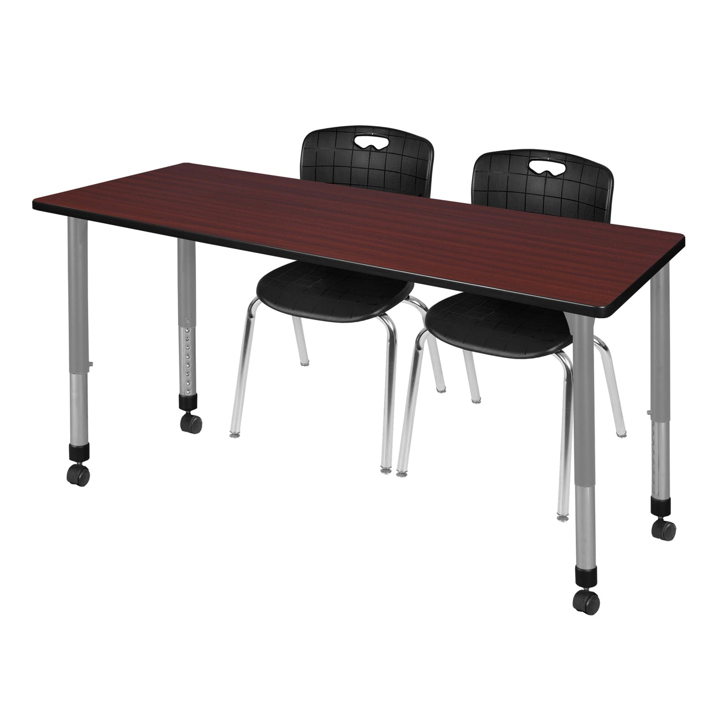 Regency Kee 60 x 24 in. Adjustable Classroom Table - Cherry & 2 Andy 18 in. Stack Chairs - SchoolOutlet