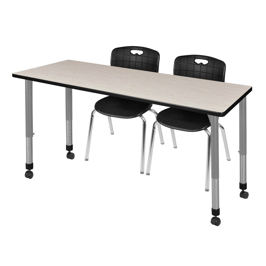 Regency Kee 60 x 24 in. Adjustable Classroom Table - Cherry & 2 Andy 18 in. Stack Chairs - SchoolOutlet