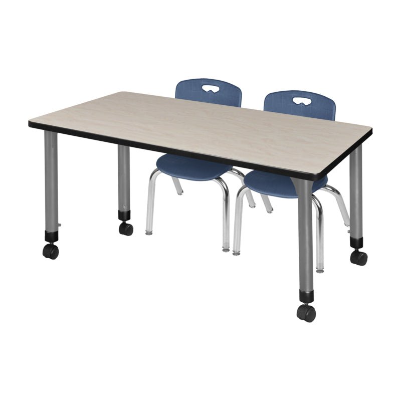 Reliable Regency Kee Mobile Learning Environment table with 2 Andy stack chairs 60"W x 24"D x 23 - 34"H (REG - MT6024 - 45) - SchoolOutlet