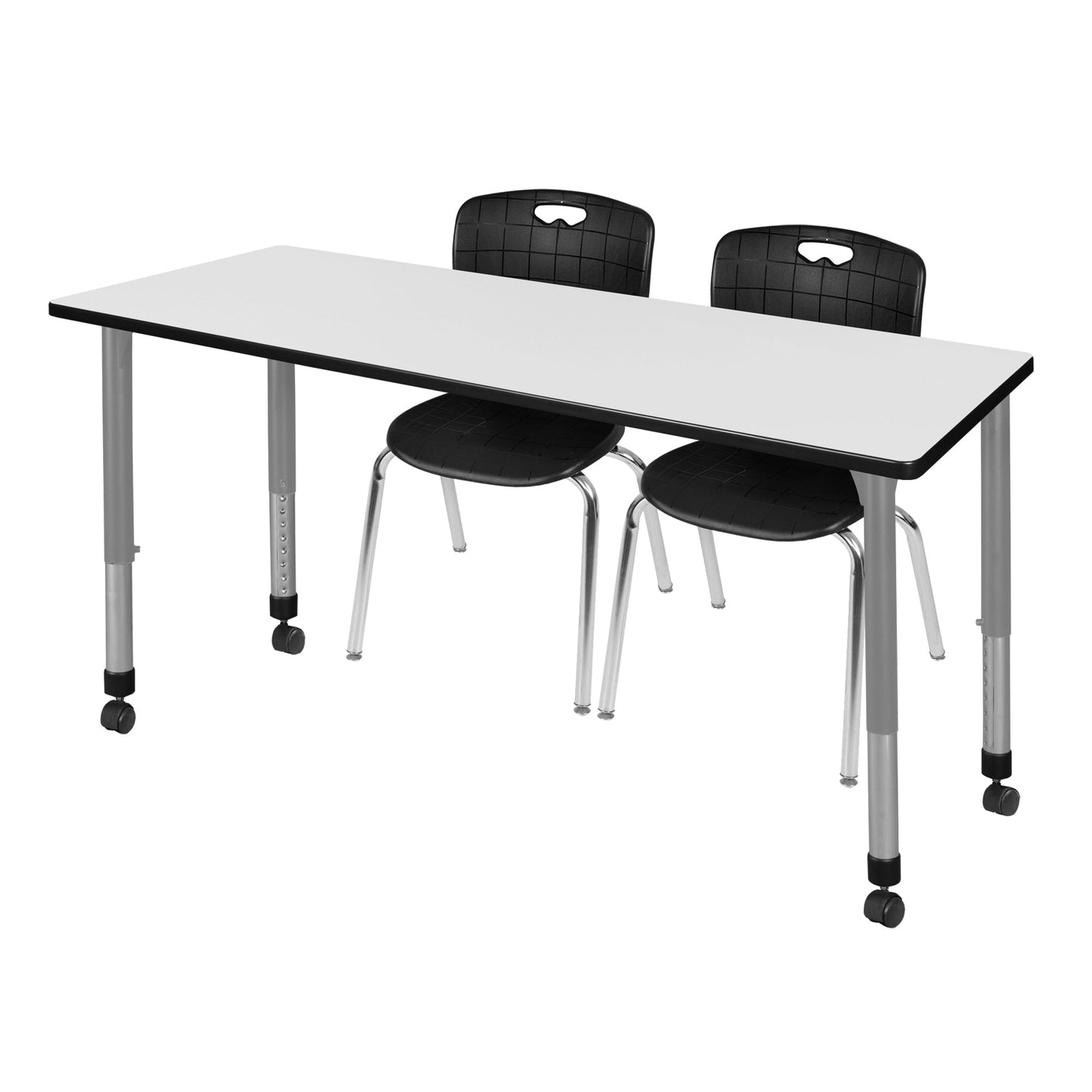 Regency Kee 60 x 24 in. Adjustable Classroom Table - Cherry & 2 Andy 18 in. Stack Chairs - SchoolOutlet