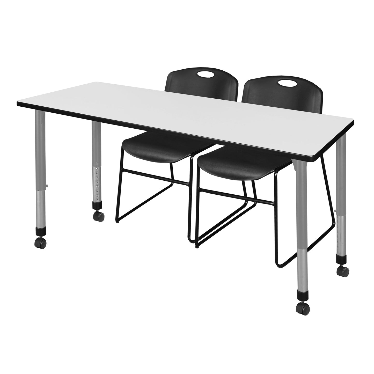 Regency Kee 60 x 30 in. Adjustable Classroom Table & 2 Zeng Stack Chairs - SchoolOutlet