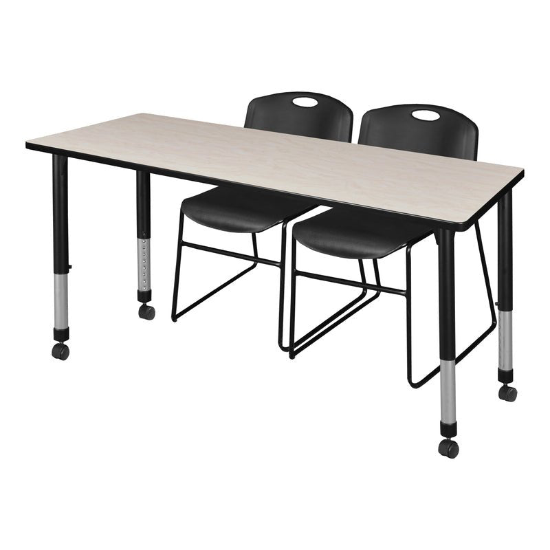 Regency Kee Versatile Mobile Adjustable Classroom Set with 2 Heavy Duty Black Zeng Stack Chairs 72W" x 30D" x 23 - 34H" (REG - MT7230 - 44) - SchoolOutlet