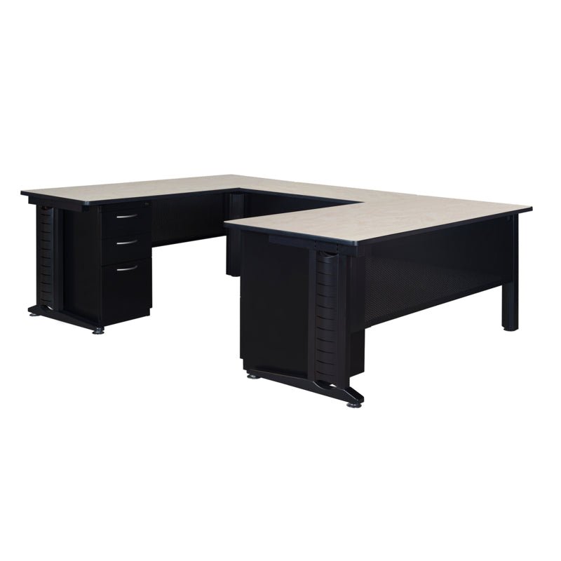 Regency Fusion Professional Series Grand Executive U - Shaped Command Workstation with Double Pedestal Drawer Unit 66" W x 96" D x 29" H (REG - MUD663042) - SchoolOutlet