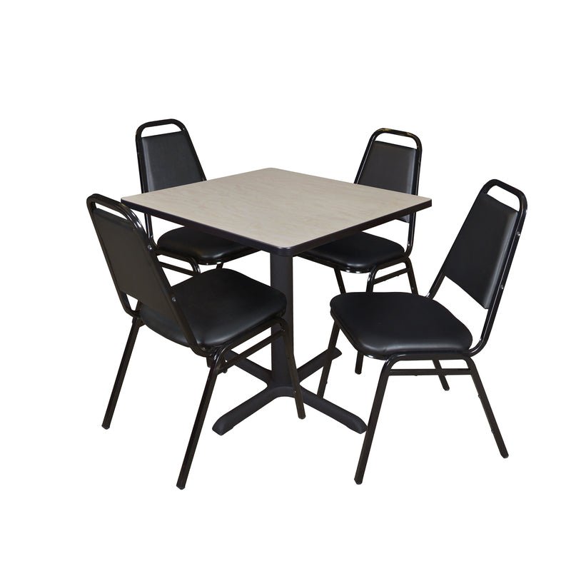 Regency Cain Professional Square Breakroom Table with 4 Restaurant Stack Chairs 30"W x 30"D x 29"H (REG - XZY) - SchoolOutlet