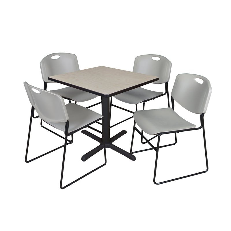 Regency Cain Professional Square Breakroom Table and 4 Zeng Stack Chairs 30"W x 30"D x 29"H (REG - TB3030 - 44) - SchoolOutlet