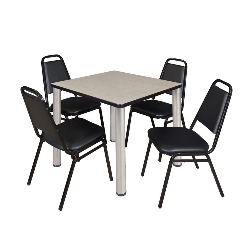 Regency Kee Breakroom Square Table with 4 Restaurant Stack Chairs 30" W x 30" D x 29" H (REG - TB3030P - 29) - SchoolOutlet