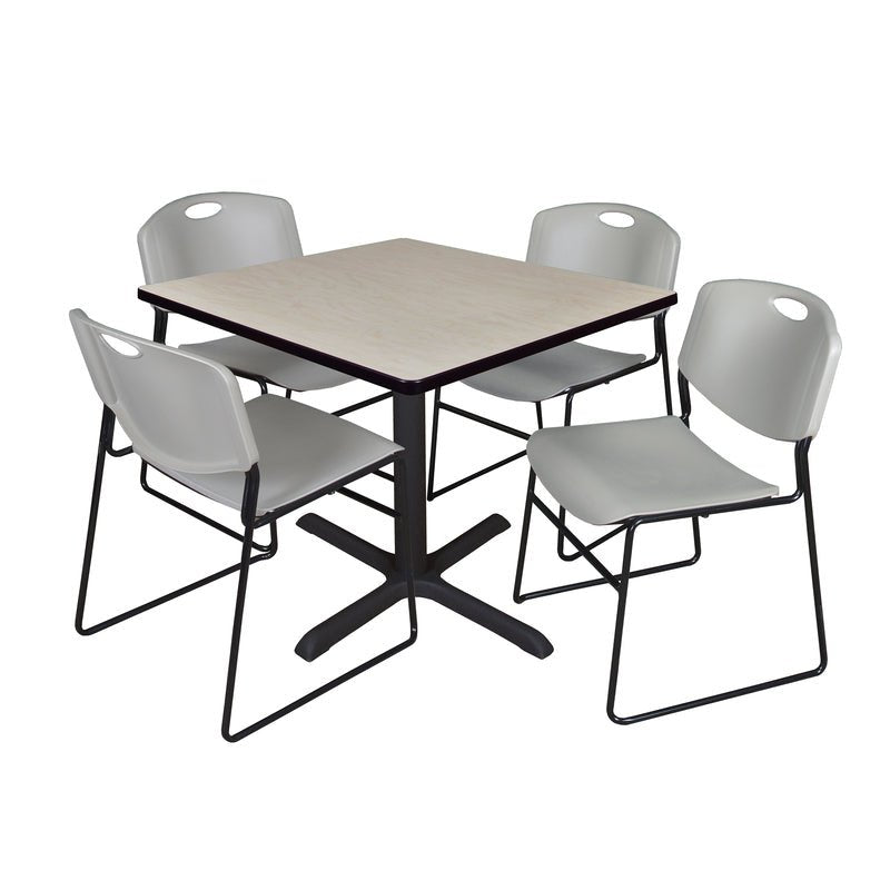 Regency Cain Square X - Base Breakroom Table with 4 Zeng Stack Chairs 36" W x 36" D x 29" H (REG - TB3636 - 44) - SchoolOutlet