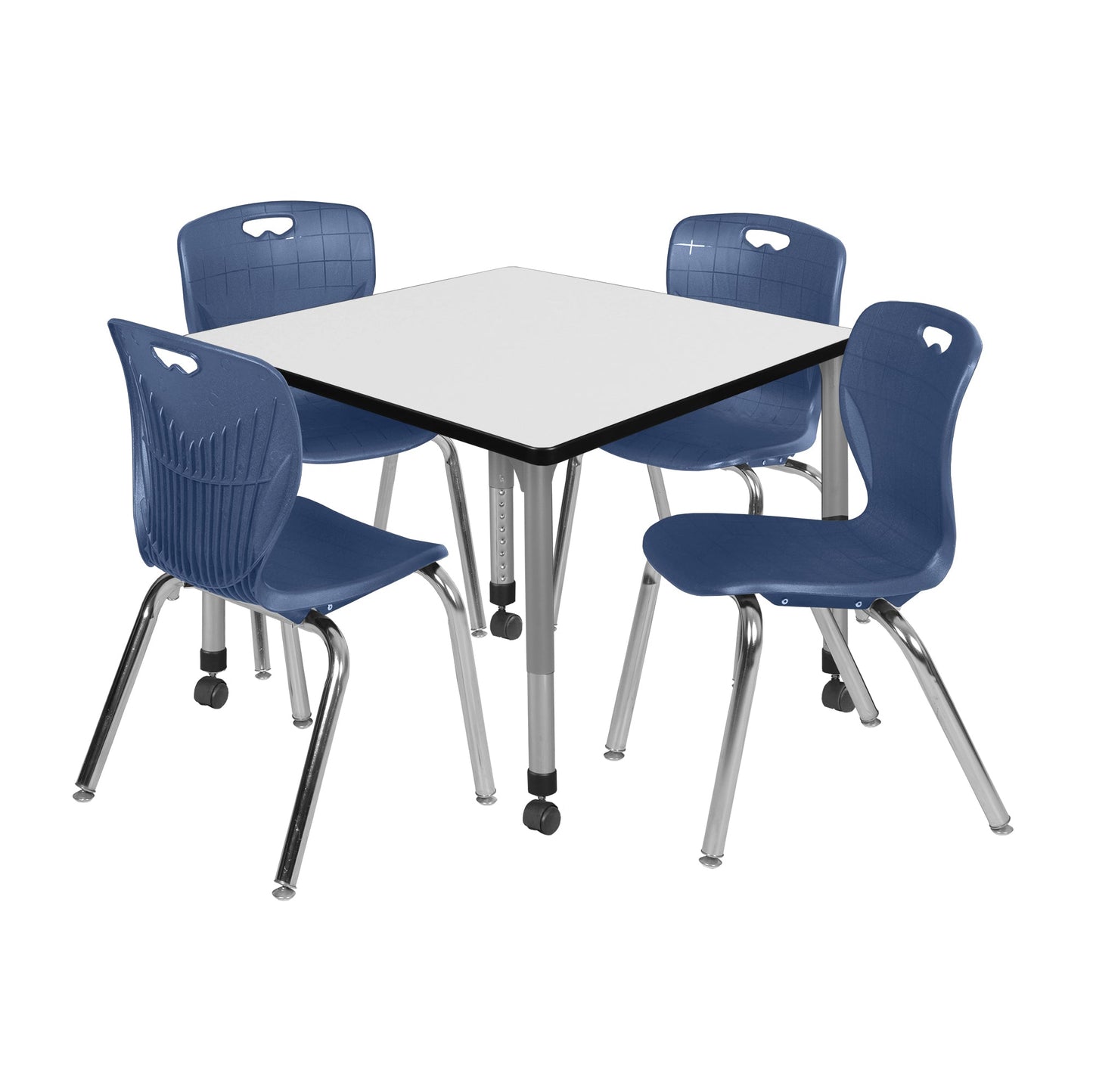 Regency Kee 36 in. Square Adjustable Classroom Table & 4 Andy 18 in. Stack Chairs - SchoolOutlet