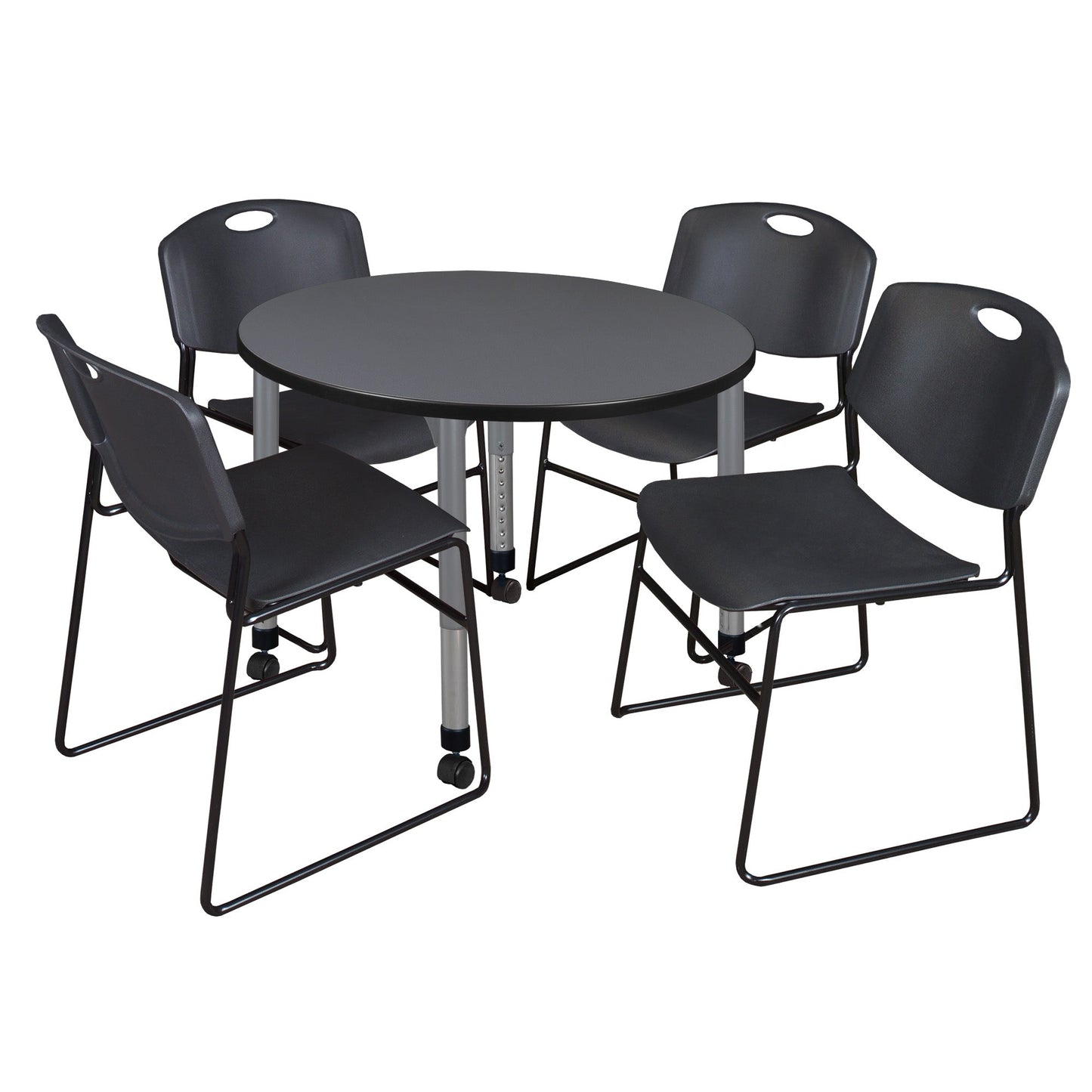 Regency Kee 36 in. Round Adjustable Classroom Table & 4 Zeng Stack Chairs - SchoolOutlet