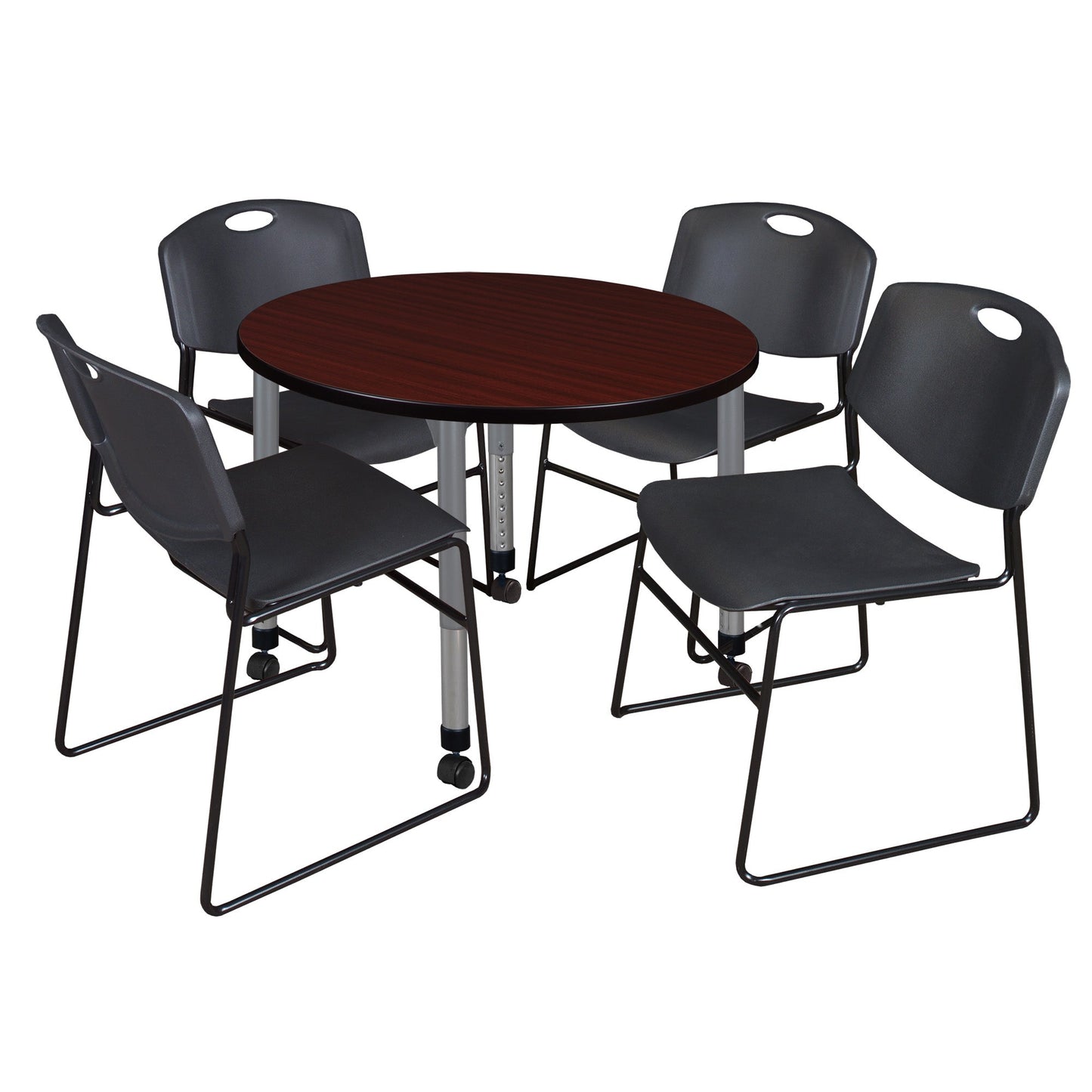 Regency Kee 36 in. Round Adjustable Classroom Table & 4 Zeng Stack Chairs - SchoolOutlet