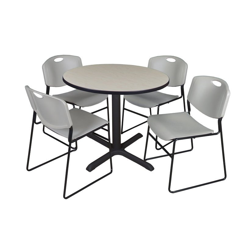 Regency Cain Round X Base Breakroom Table and Zeng Stack Chairs 36" W x 36" D x 29" H (REG - TB36R - 44) - SchoolOutlet