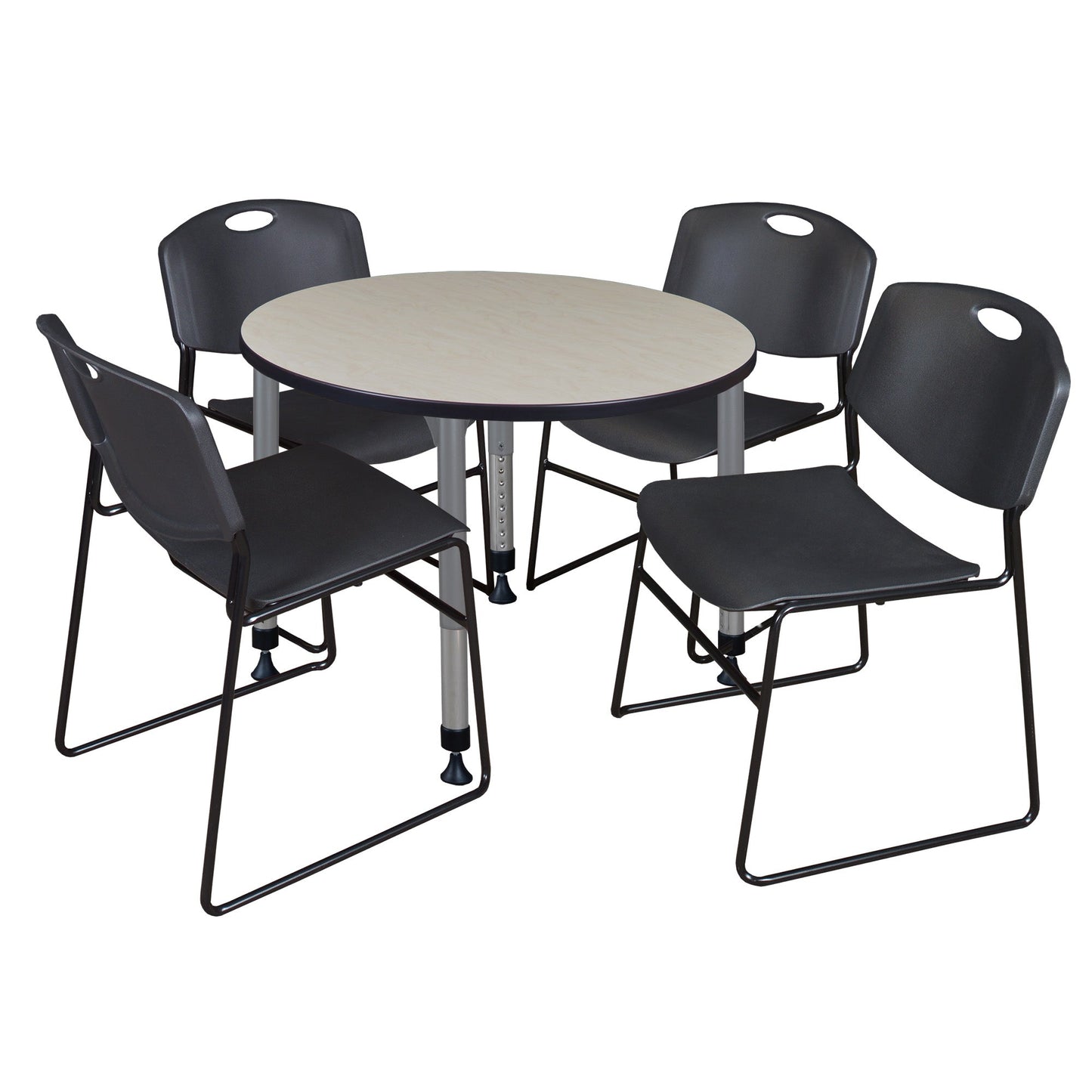 Regency Kee 36 in. Round Adjustable Classroom Table & 4 Zeng Stack Chairs - SchoolOutlet