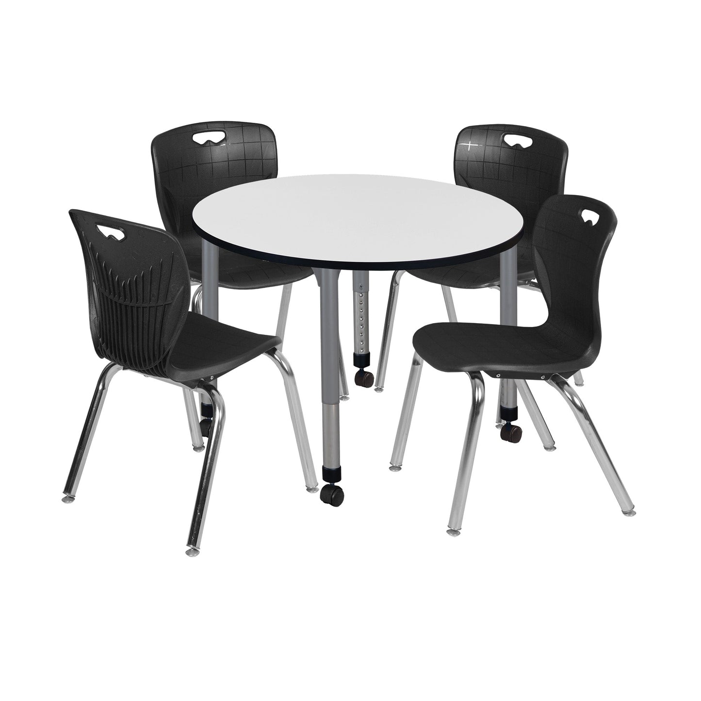 Regency Kee 36 in. Round Adjustable Classroom Table & 4 Andy 18 in. Stack Chairs - SchoolOutlet