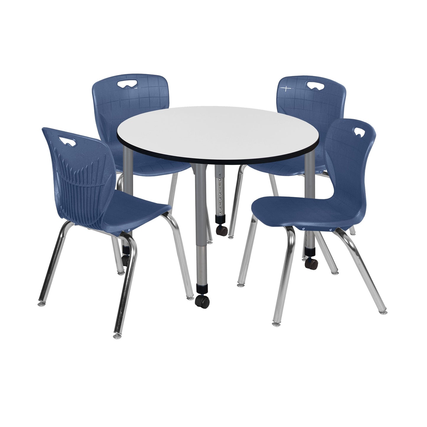 Regency Kee 36 in. Round Adjustable Classroom Table & 4 Andy 18 in. Stack Chairs - SchoolOutlet