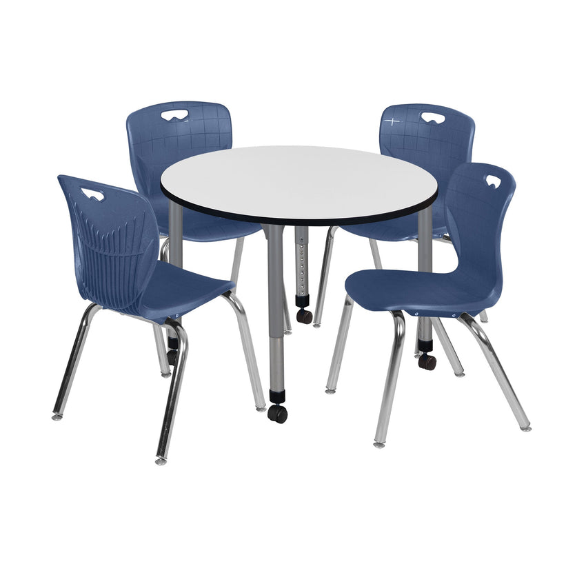 Regency Kee 36 in. Round Adjustable Classroom Table & 4 Andy 18 in. Stack Chairs - SchoolOutlet