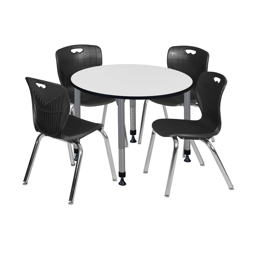 Regency Kee 36 in. Round Adjustable Classroom Table & 4 Andy 18 in. Stack Chairs - SchoolOutlet
