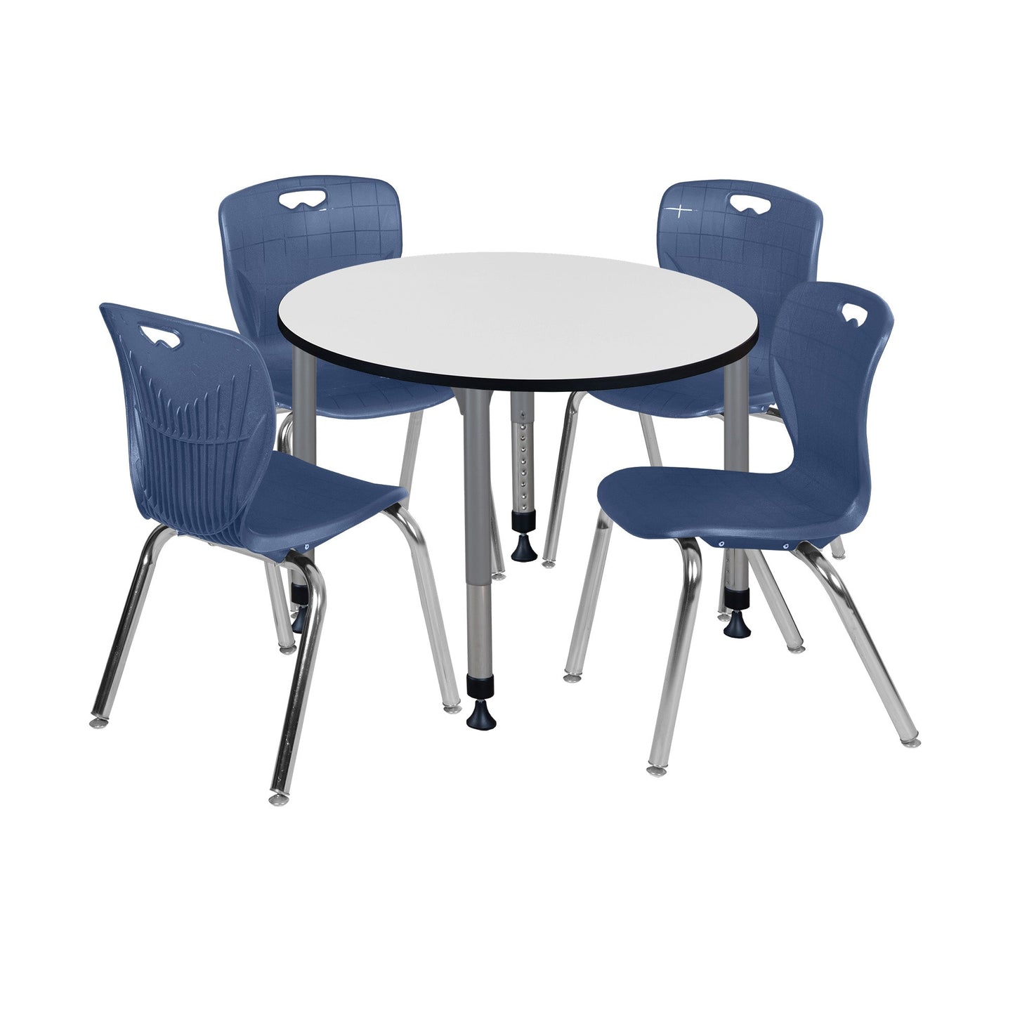 Regency Kee 36 in. Round Adjustable Classroom Table & 4 Andy 18 in. Stack Chairs - SchoolOutlet