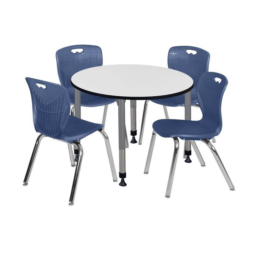 Regency Kee 36 in. Round Adjustable Classroom Table & 4 Andy 18 in. Stack Chairs - SchoolOutlet