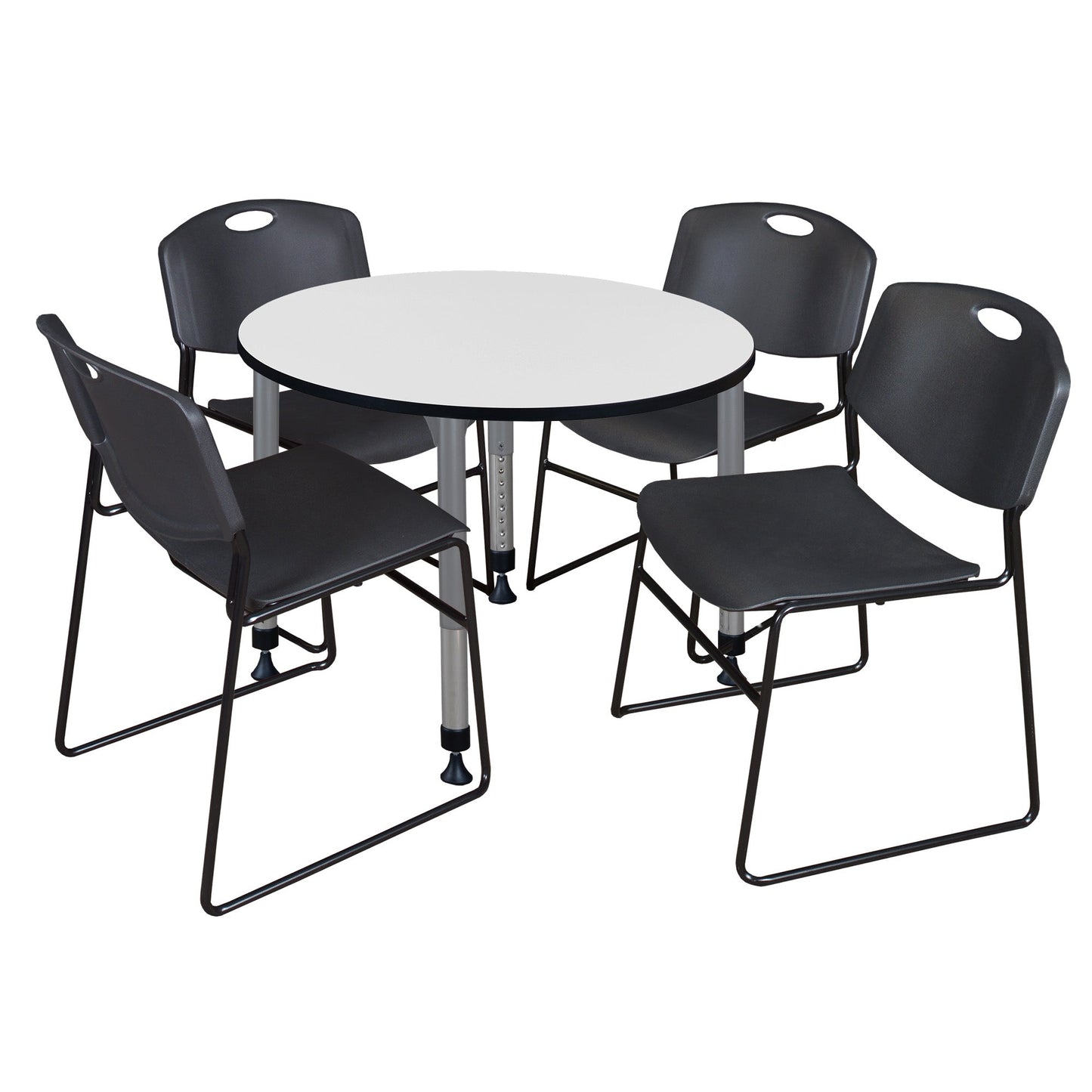 Regency Kee 36 in. Round Adjustable Classroom Table & 4 Zeng Stack Chairs - SchoolOutlet