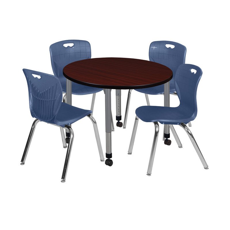 Regency Kee 42 in. Round Adjustable Classroom Table & 4 Andy 18 in. Stack Chairs - SchoolOutlet
