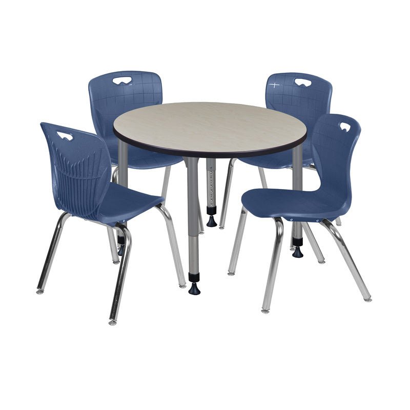 Regency Kee 42 in. Round Adjustable Classroom Table & 4 Andy 18 in. Stack Chairs - SchoolOutlet