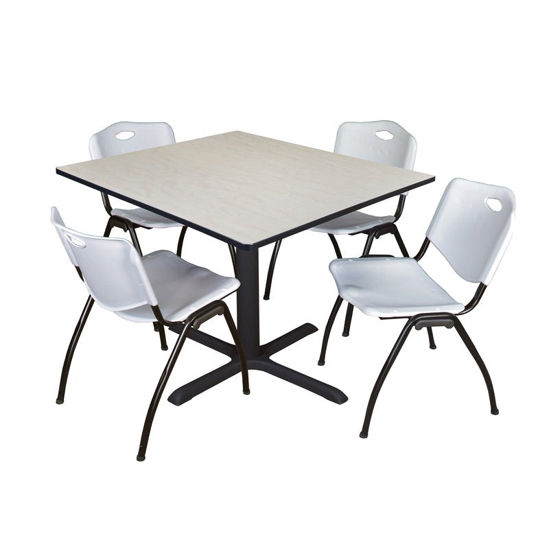 Regency Cain Square Breakroom Table with X - Base and 4 M Stack Chairs 48"W x 48"D x 29"H (REG - TB4848 - 47) - SchoolOutlet