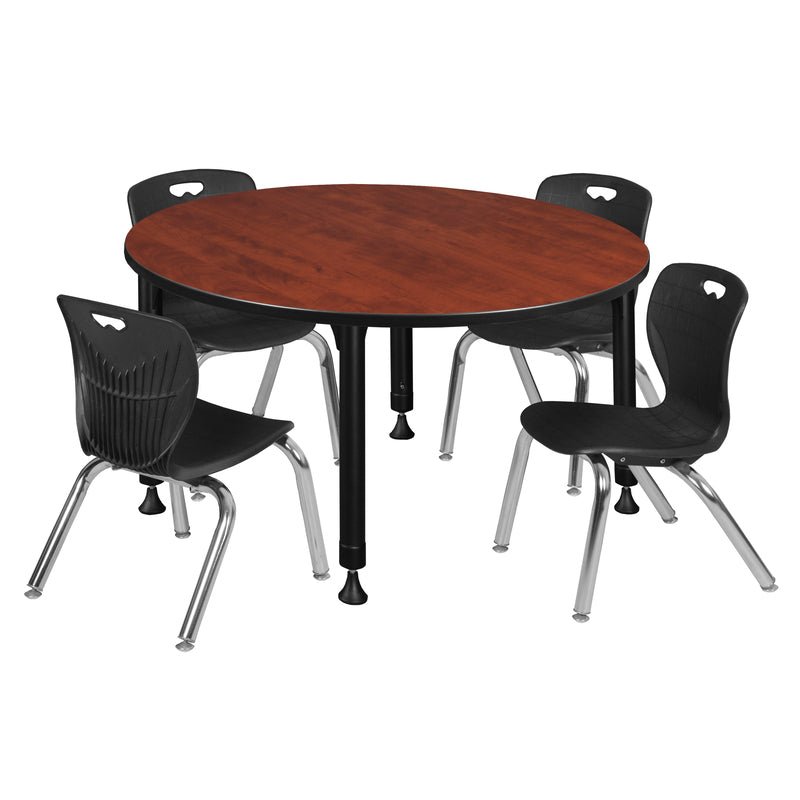 Regency Kee 48 in. Round Adjustable Classroom Table & 4 Andy 12 in. Stack Chairs - SchoolOutlet