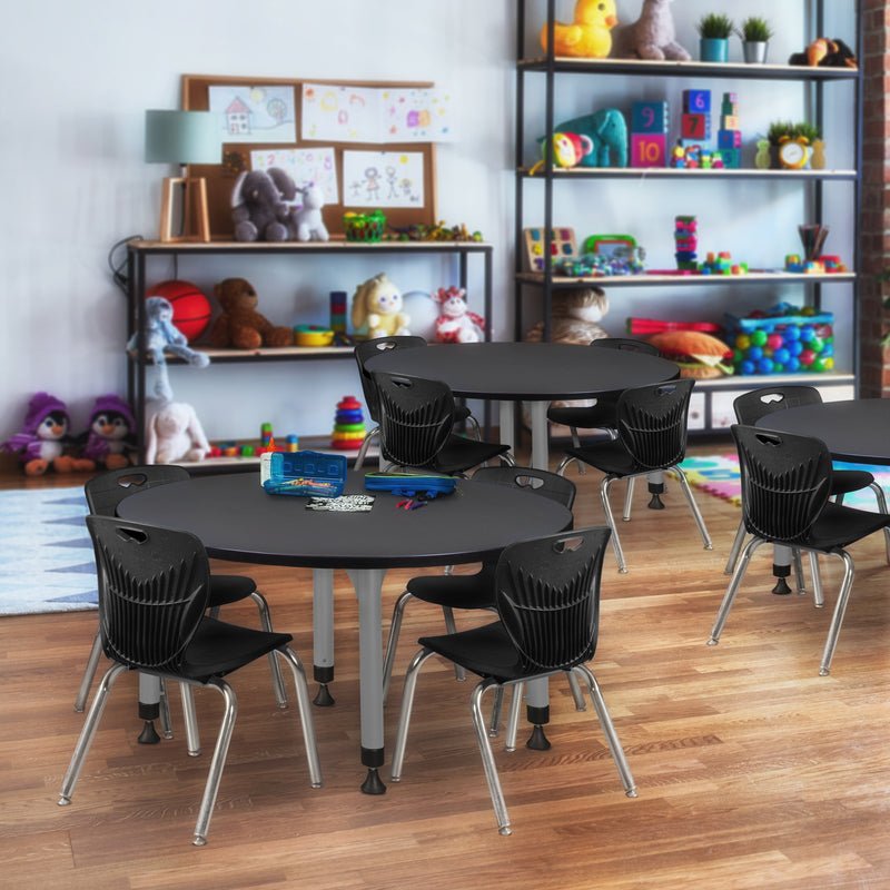 Regency Kee 48 in. Round Adjustable Classroom Table & 4 Andy 12 in. Stack Chairs - SchoolOutlet