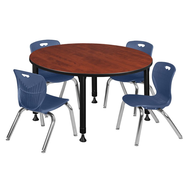 Regency Kee 48 in. Round Adjustable Classroom Table & 4 Andy 12 in. Stack Chairs - SchoolOutlet