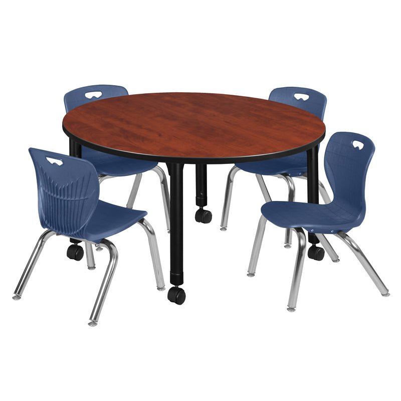Regency Kee 48 in. Round Adjustable Classroom Table & 4 Andy 12 in. Stack Chairs - SchoolOutlet