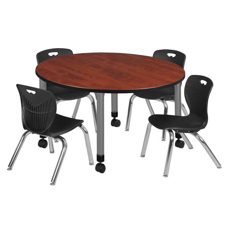 Regency Kee 48 in. Round Adjustable Classroom Table & 4 Andy 12 in. Stack Chairs - SchoolOutlet