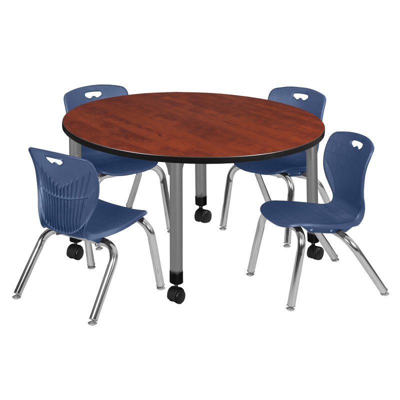 Regency Kee 48 in. Round Adjustable Classroom Table & 4 Andy 12 in. Stack Chairs - SchoolOutlet
