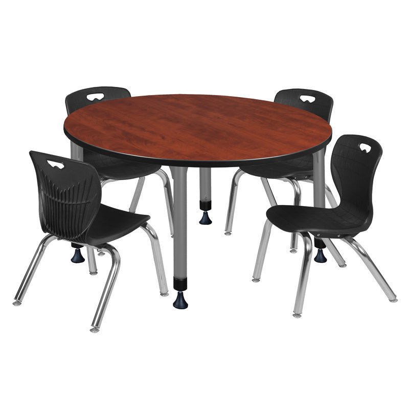 Regency Kee 48 in. Round Adjustable Classroom Table & 4 Andy 12 in. Stack Chairs - SchoolOutlet