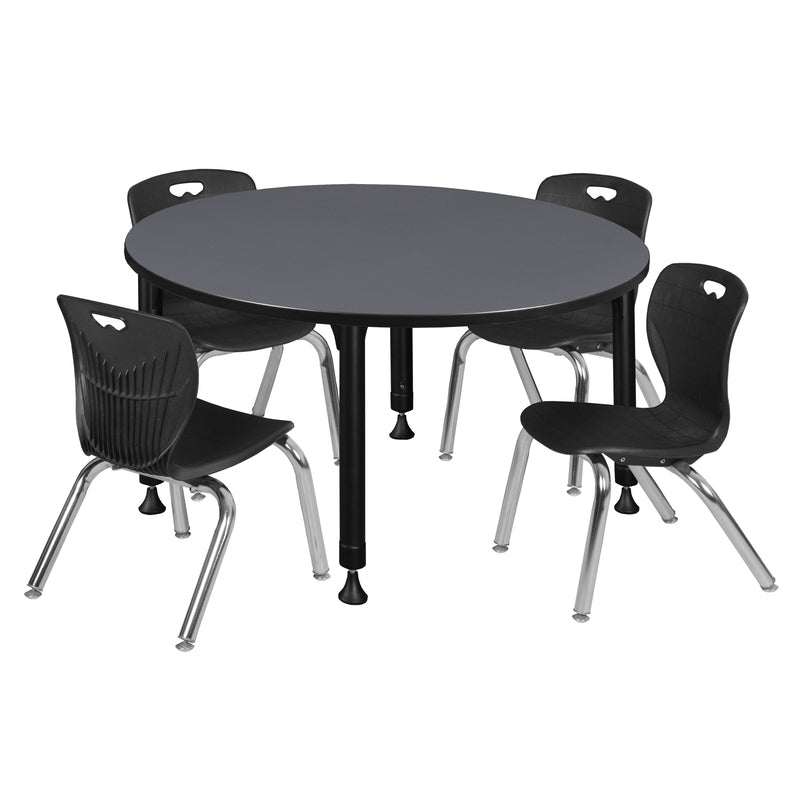 Regency Kee 48 in. Round Adjustable Classroom Table & 4 Andy 12 in. Stack Chairs - SchoolOutlet